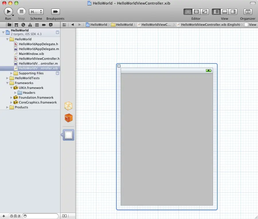 The Interface Builder panel in Xcode 4