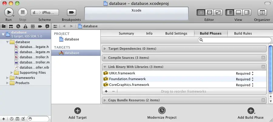 Adding the SQLite library to an Xcode iOS 5 iPhone project