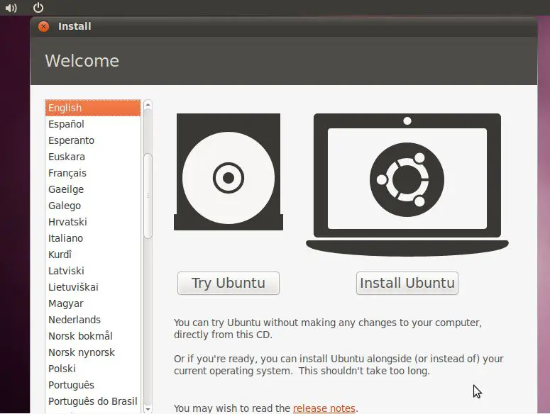 The Ubuntu 10.10 Try or Install Screen