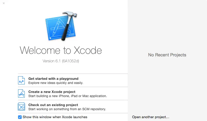 The Xcode 6 Welcome Screen