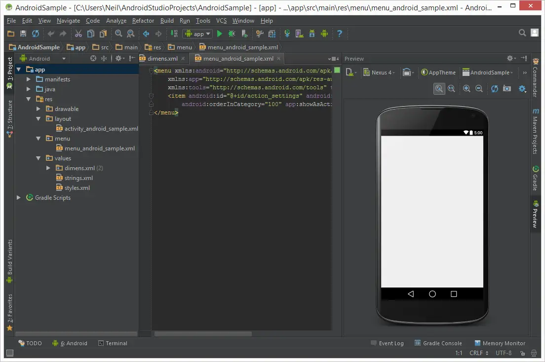Android Studio running with the Darcula theme