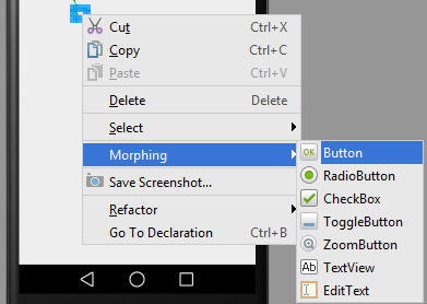 Morphing a view type in Android Studio Designer