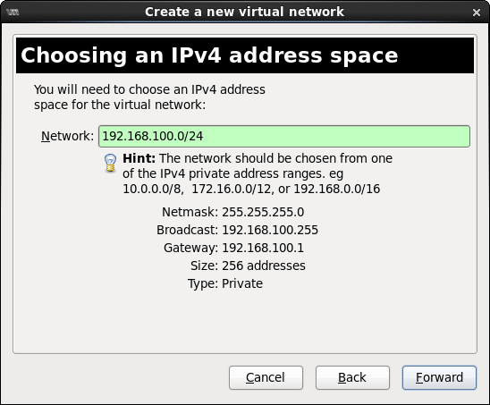 Configuring CentOS 6 KVM virtual network address space