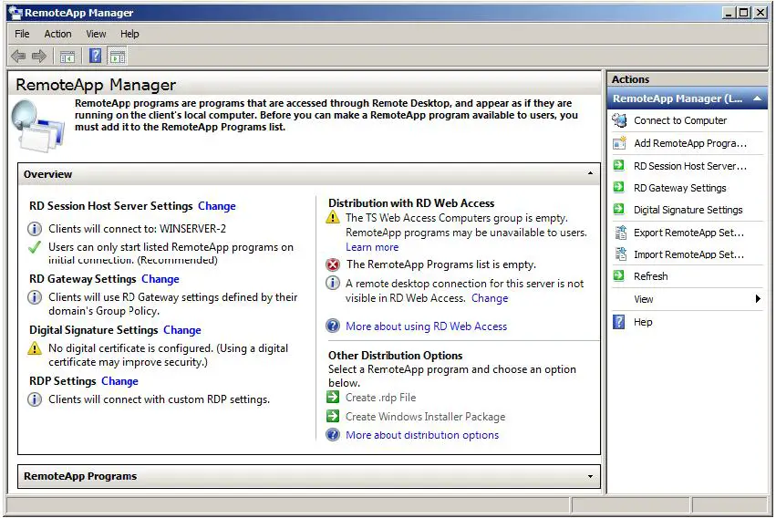 The Windows Server 2008 R2 RemoteApp manager tool