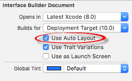 Enabling Auto Layout in Xcode