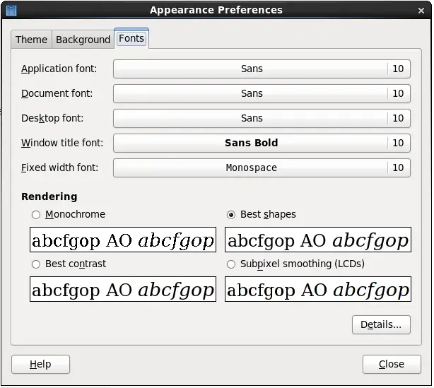The CentOS 6 Font Preferences dialog