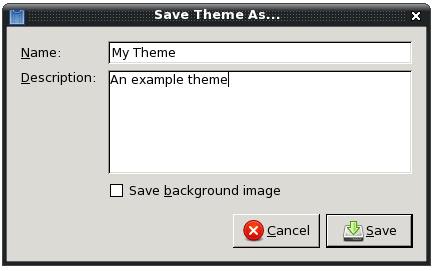 The Fedora Desktop Save Theme Dialog