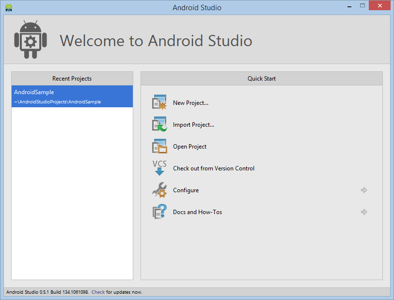 The Android Studio Welcome screen