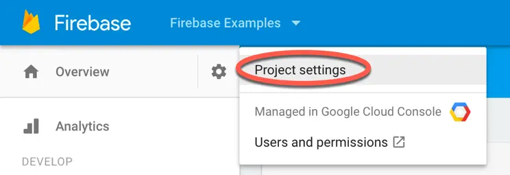 Firebase node js project settings.png