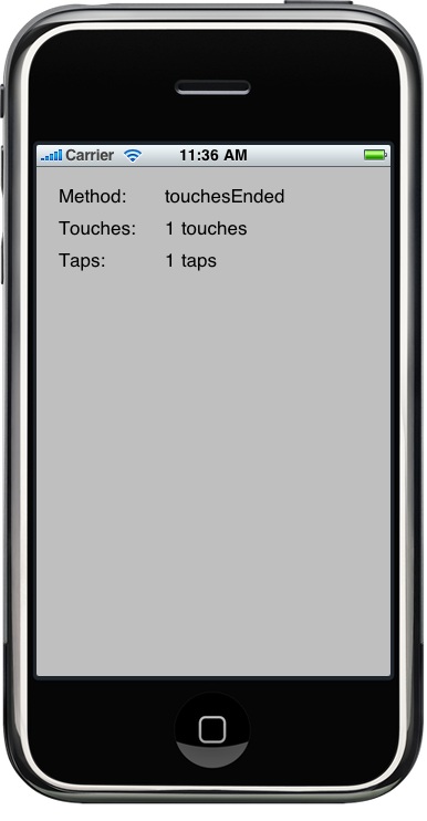 The iPhone touch example application running in the simulator