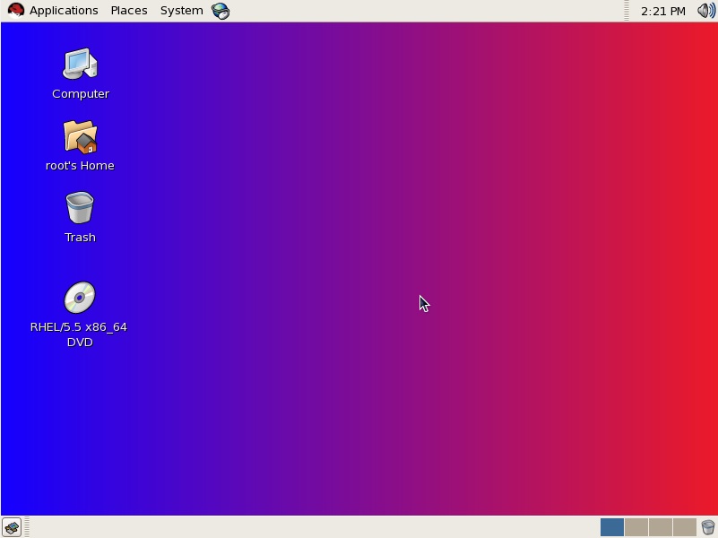 The Red Hat Enterprise Linux GNOME desktop configured with a gradient background