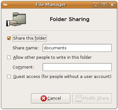 Configuring folder share options after sharing services have been installed
