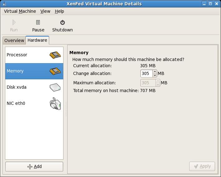 Xen Virtual Machine Details - Memory