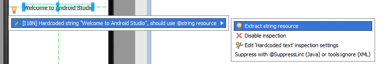 Extracting a string resource from a layout file in Android Studio