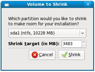Shrinking a volume to install Fedora