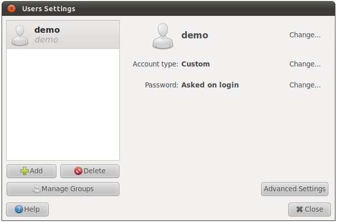 The Ubuntu 11.04 user settings dialog