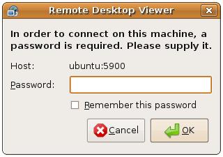 Vinagre requesting a password to access a remote desktop