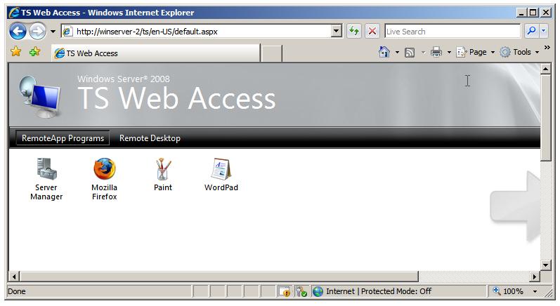Windows Server 2008 TS Web Access web page
