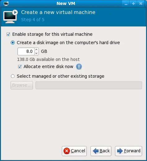 Configuring storage for a KVM VM