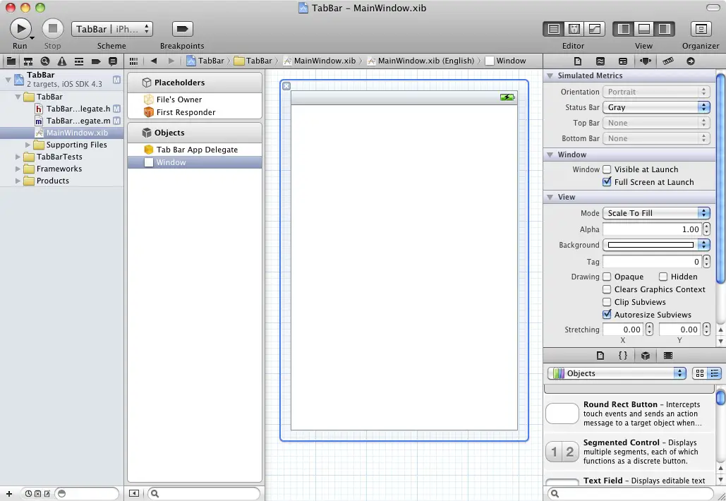 Xcode 4 ready for the addition of a Tab Bar