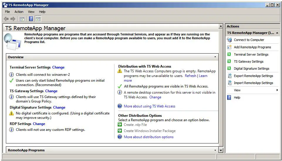 The Windows Server 2008 TS RemoteApp manager Tool