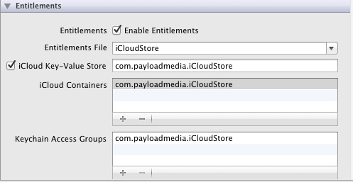 Setting key-value iCloud entitlements in Xcode
