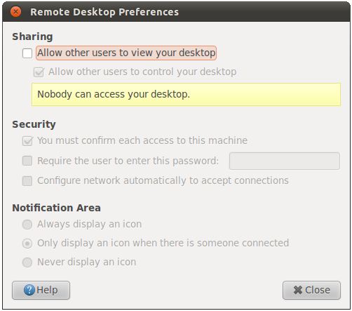 The Ubuntu 11.04 Remote Desktop Preferences dialog