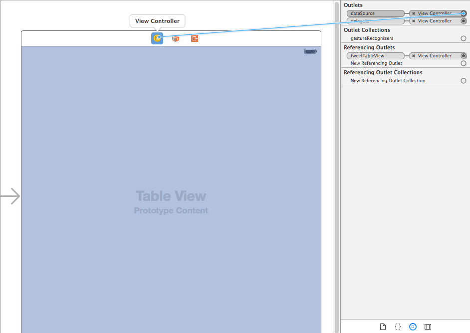 Xcode 6 table view set datasource.png
