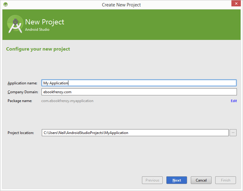 Creating a new project in Android Studio