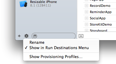 Excluding a device from the Xcode 6 run destinations menu