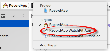 Selecting the WatchKit app target
