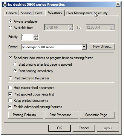 Configuring printer priority and availability