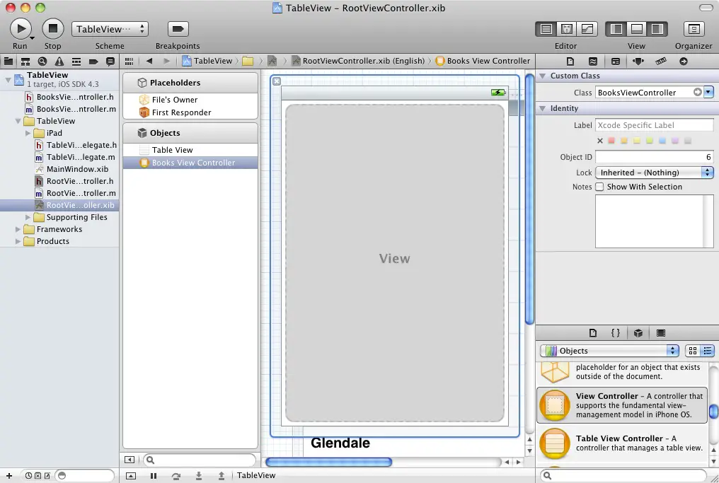 Changing the class of an iPad view controller in Xcode 4