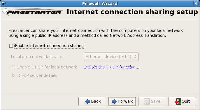 Fedora Linux Firestarter Internet Connection Sharing