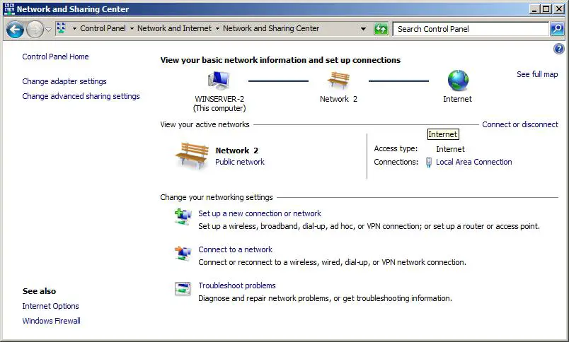 Windows Server 2008 R2 Network and Sharing Center