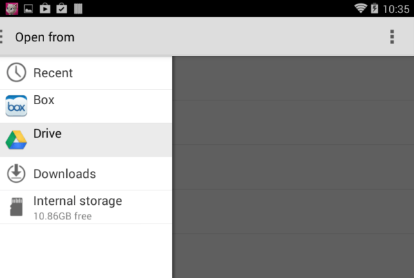 The Android Storage Access Framework listing available document providers