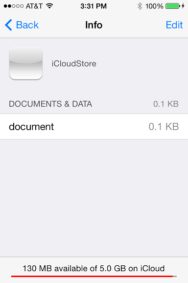 iCloud documents and data in the iOS 7 settings app