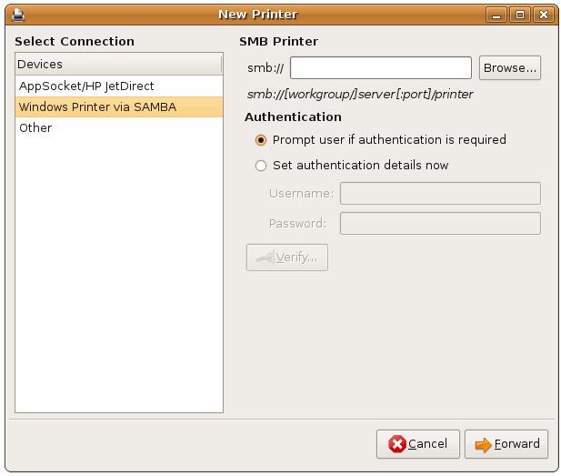 Configuring Ubuntu access to a Windows printer using SAMBA