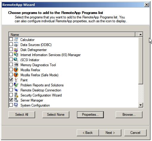 The Window Server 2008 RemoteApp wizard