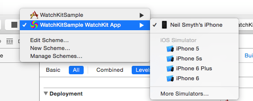 Selecting an Apple Watch run target