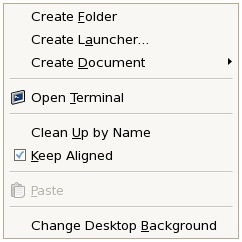 The CentOS Desktop Context menu