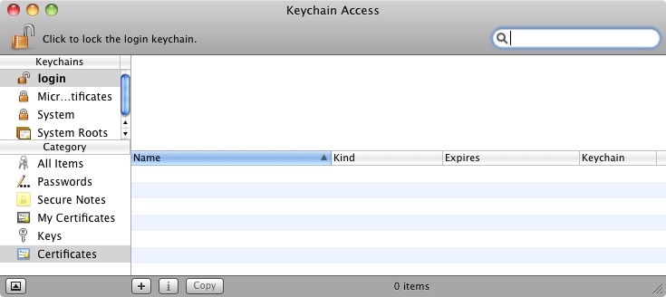 The Mac OS X Keychain access tool