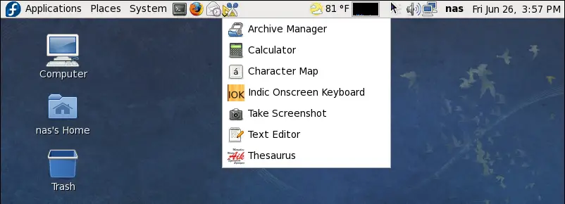 Accessory Menu added as a Icon to the Fedora Panel