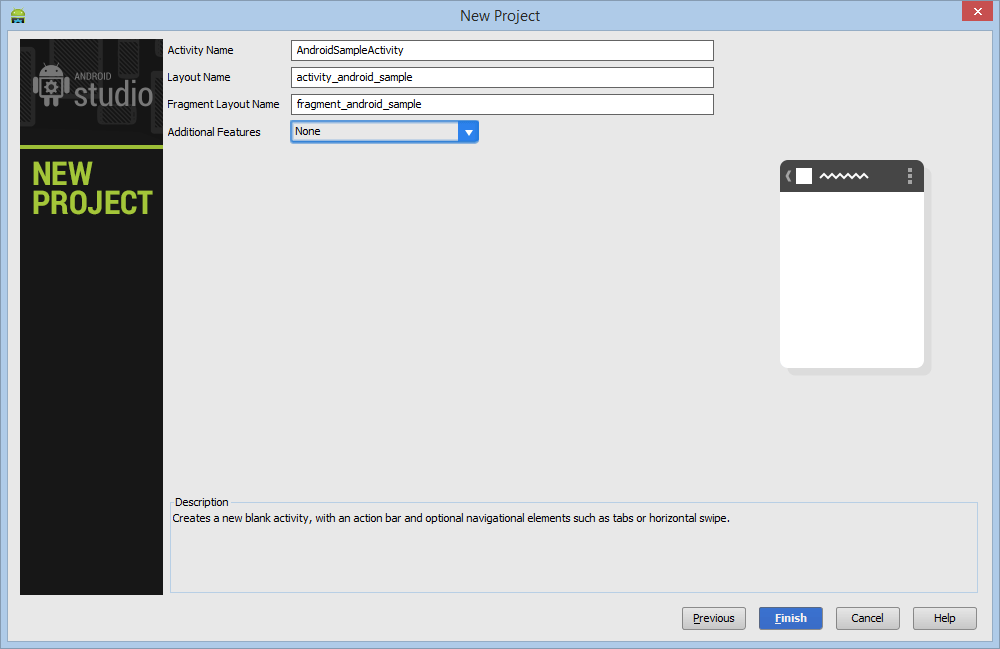 Configuring a new activity in Android Studio