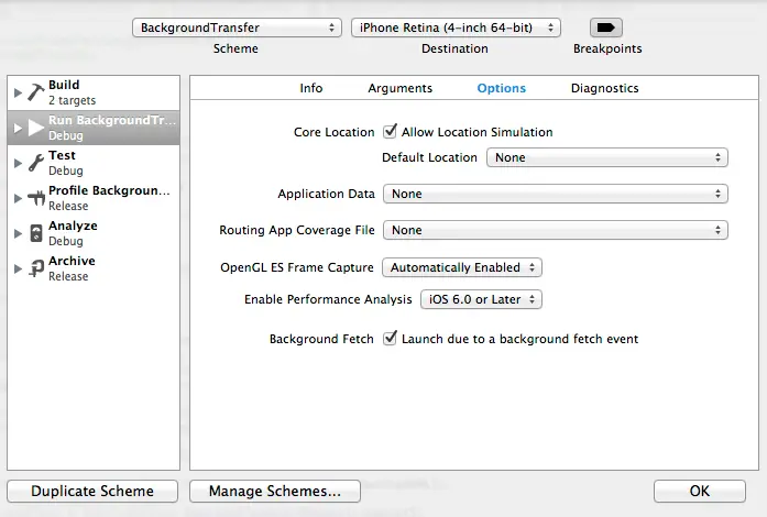 iOS 7 Background fetch testing options