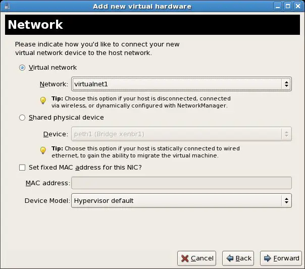 Assigning a new virtual network to a new RHEL Xen VM