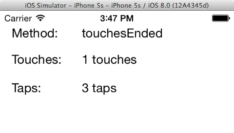 The iOS touch example app running