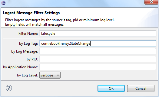 Creating an Eclipse LogCat filter
