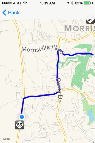 A route drawn on an iOS 7 MapView overlay