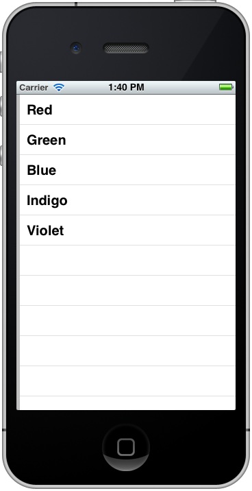 An example iOS 5 iPhone TableView application running